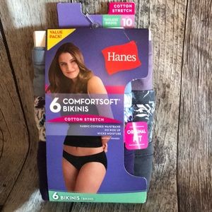 6 Pairs Hanes Women's Cotton Stretch Bikinis Panties Size 10